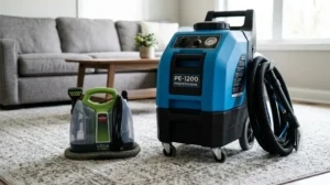 Comparison of a home sofa cleaning machine and a commercial extractor