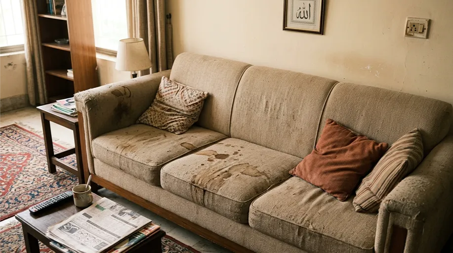 7 Seater Fabric Sofa Restored With Professional Sofa Cleaning Services - Before