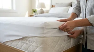 Fitting a protective zippered allergen barrier encasement to prevent dust mites in mattress foam