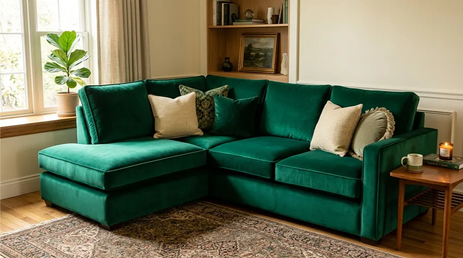 Velvet Corner Sofa Deep Cleaned and Restored - After